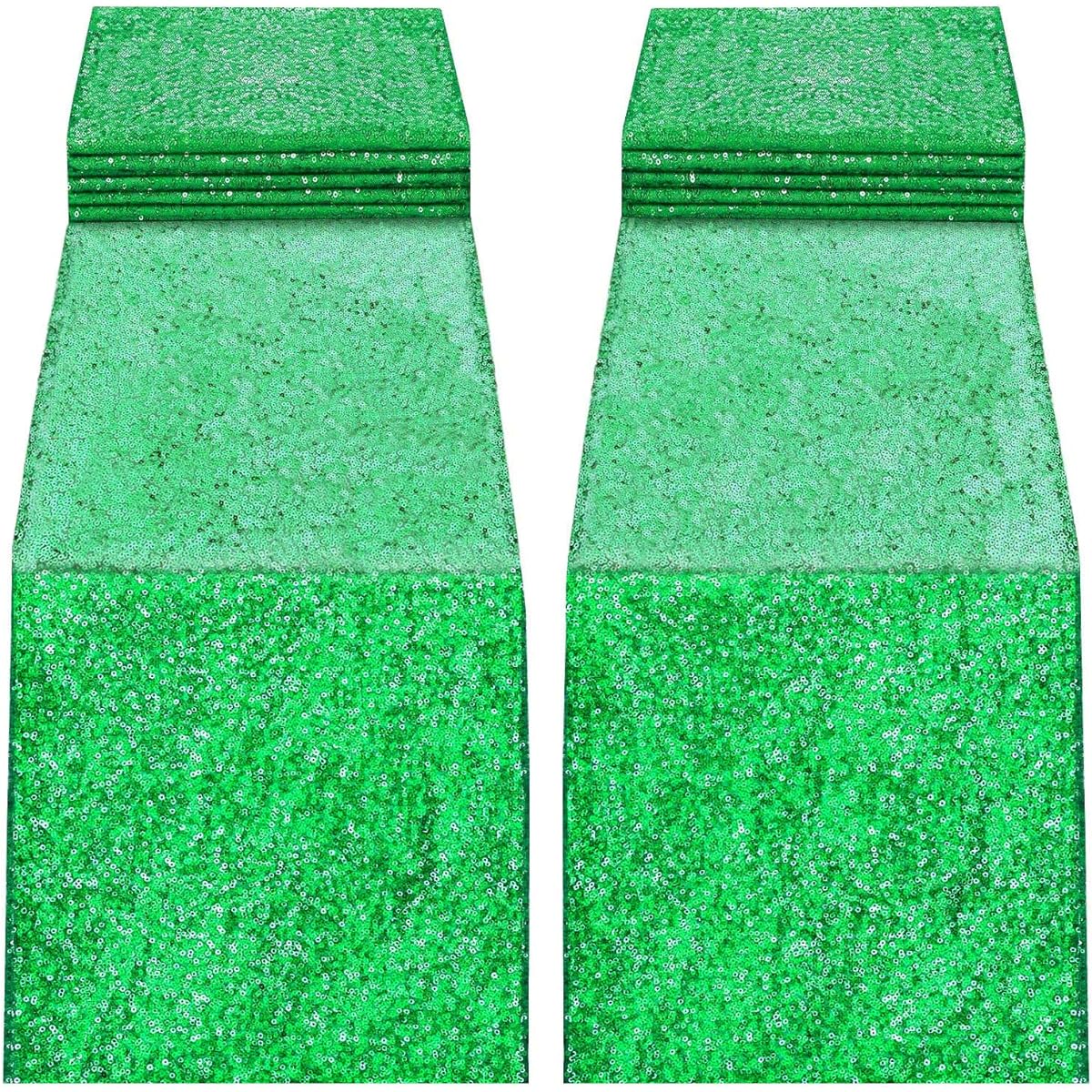 tiosggd Sparkly Table Runner 2 Pack Sequin Fabric 14x72 Inch Tablecloth Party Supplies for Bridal Baby Shower/Birthday/Wedding/Christmas/Mardi Gras/St. Patrick's Day Decorations Green