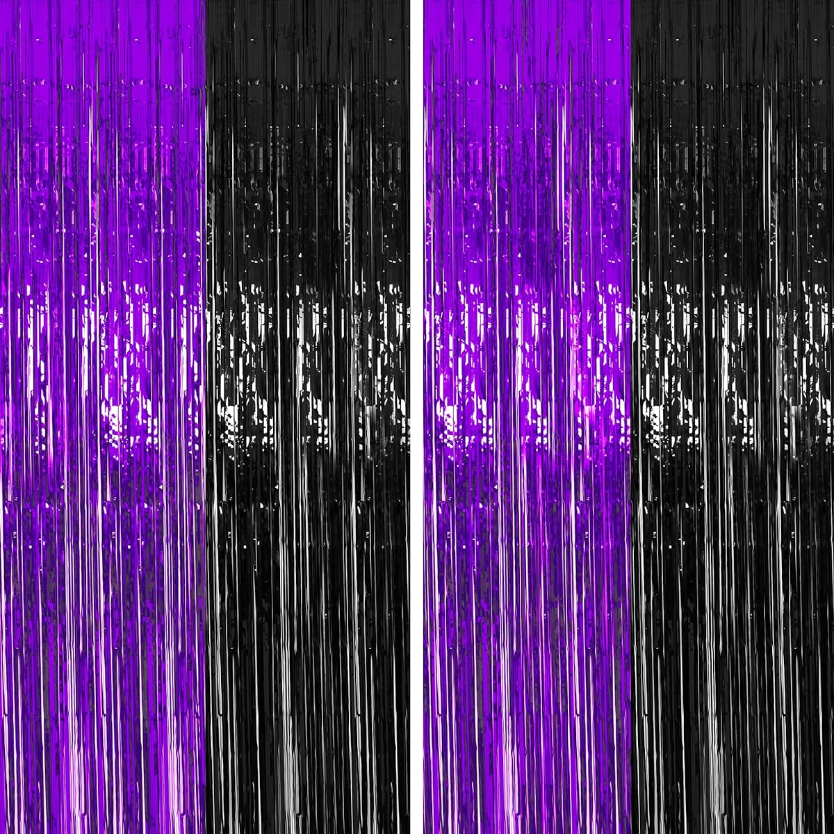 2 Pack 3.3ft x 8.5ft Halloween Purple Black Tinsel Foil Fringe Curtains Metallic Foil Curtains for Home Outdoor Halloween Party Photo Booth Props Decorations