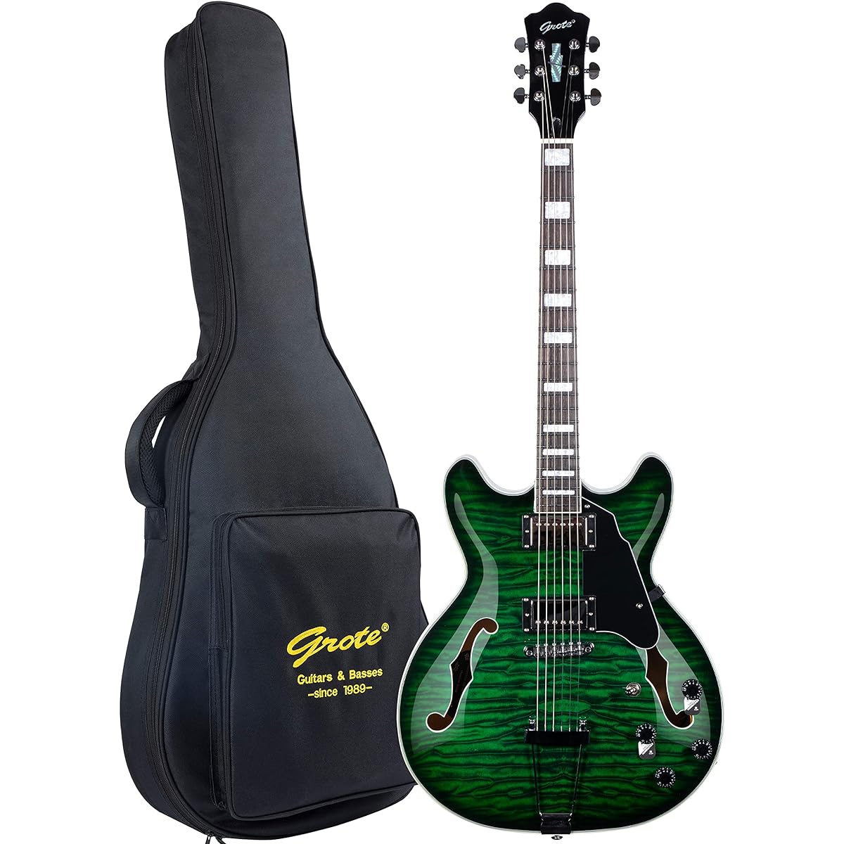 Grote Semi-Hollow Body Electric Guitar Thinline Arched Top Coil Splitting with Gig Bag GYS-35 (Green)