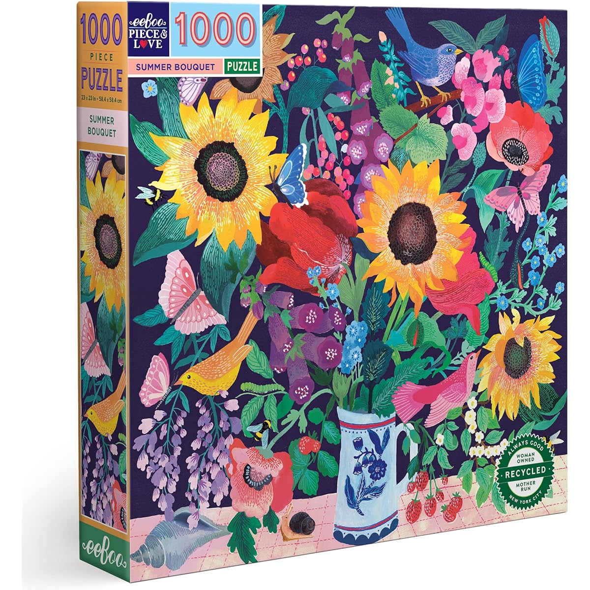 eeBoo: Piece and Love Summer Bouquet 1000 Piece Square Adult Jigsaw Puzzle - 23" x 23" when completed - Sturdy Puzzle Pieces - Ages 14+