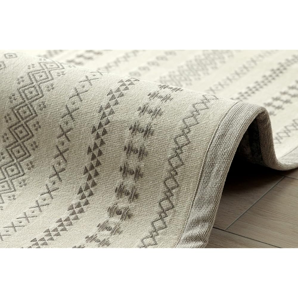 Ikehiko Rug Carpet Rectangle Baron Gray Approx. 180 x 230cm Indian Cotton Moisture Absorbent Simple Geometric with Tassel Compact Year-round All Seasons #1293950138402
