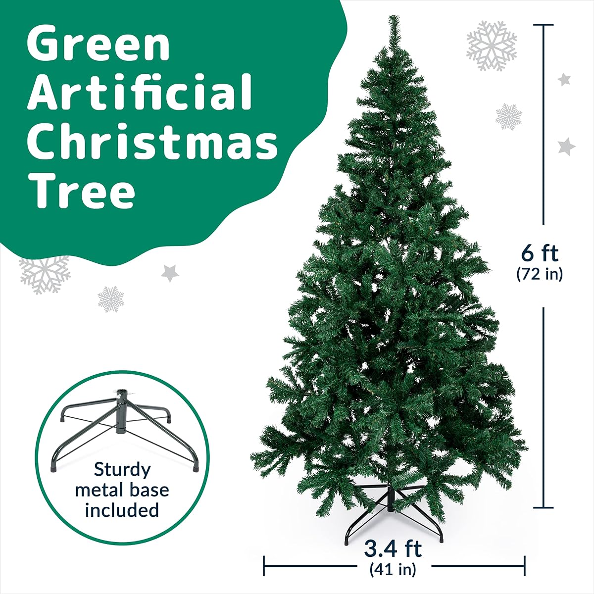 Premium 6ft Christmas Tree with 1200 Tips Canadian Fir Full Body Christmas Tree 6ft with Metal Stand Lightweight Easy Assembly