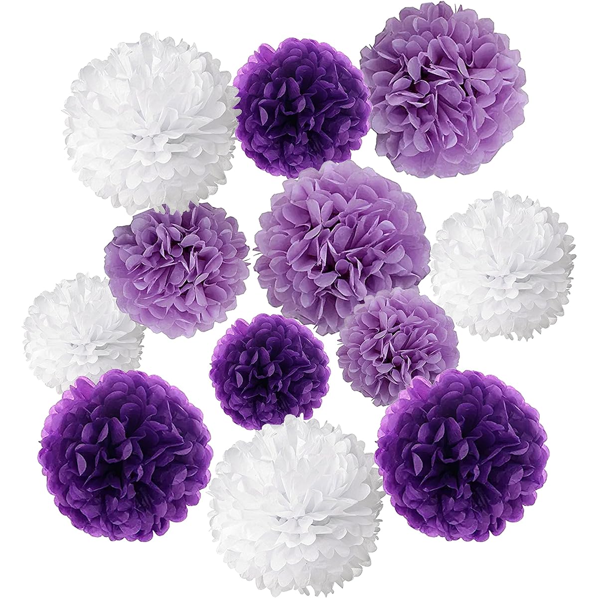 Wartoon 12 Pieces 2-x-12-Inch Tissue Paper Pom Poms Flowers for Wedding Birthday Party Baby Shower Decorations (Purple) 2680045-US