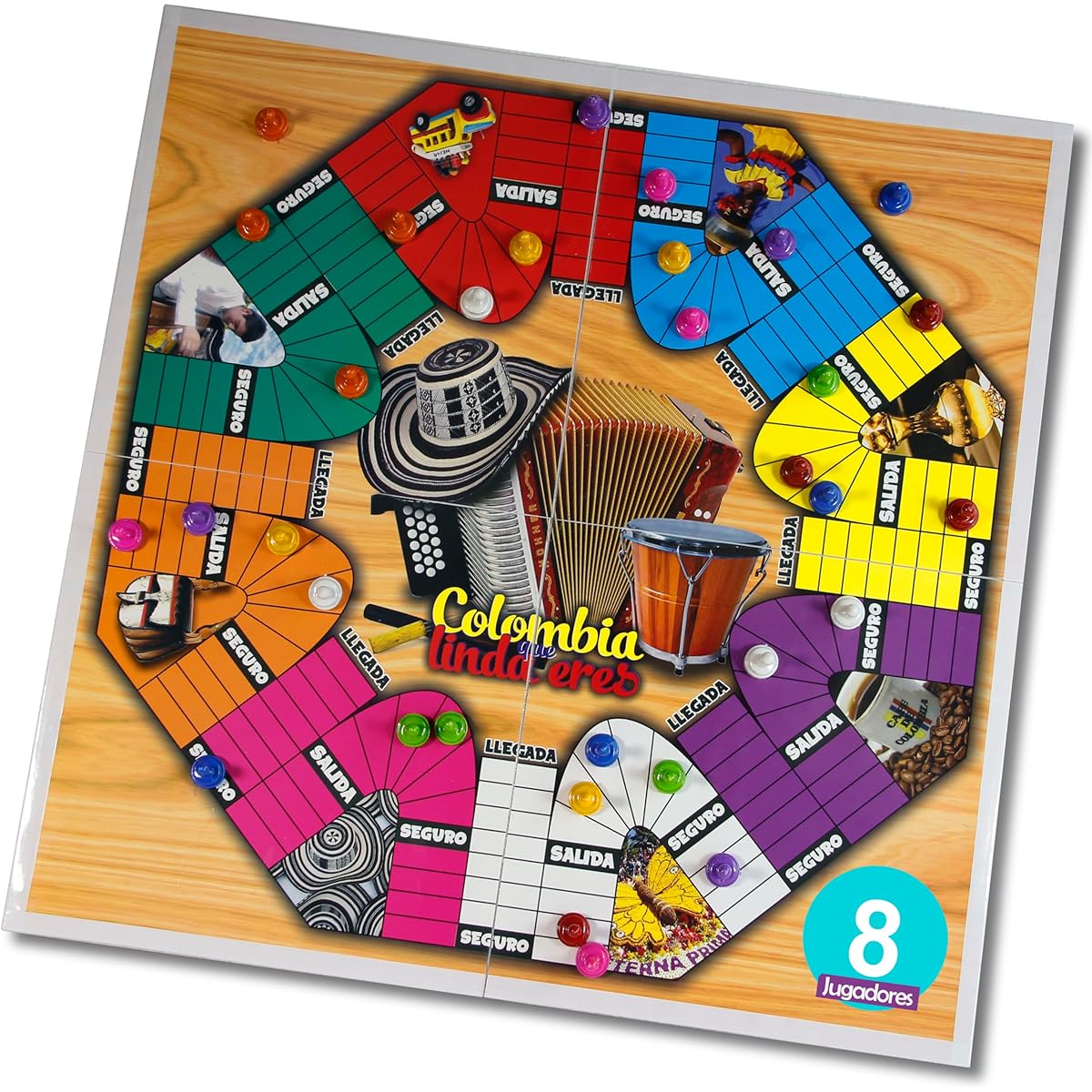 PARQUES Colombiano 8 JUGADORES Parcheesi Board Game for 8 and 6 Players Parchis Game Original Juego de Mesa Colombiano Regalos Gift Artesanias Colombia