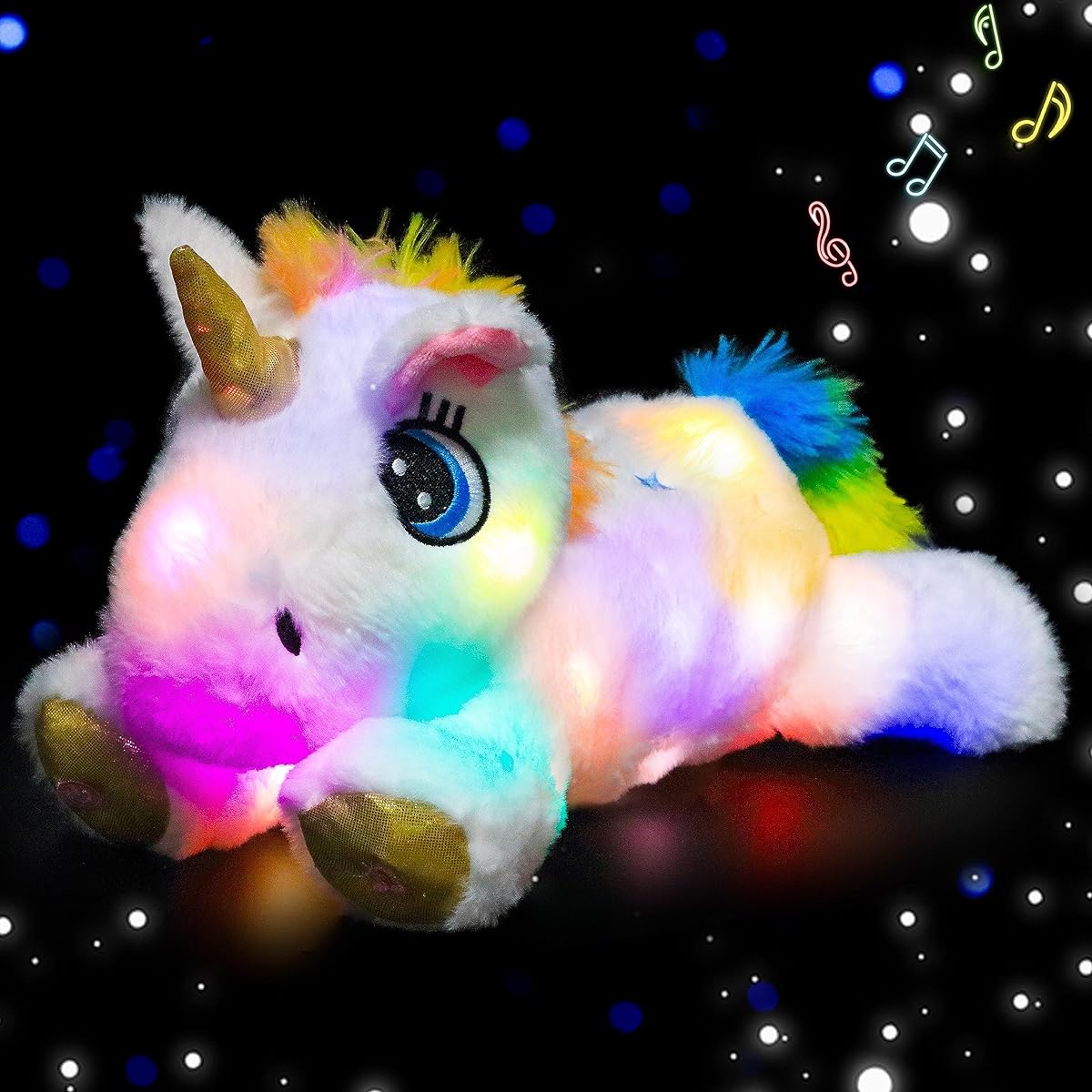 Cuteoy White Unicorn LED Musical Plush Light Up Singing Stuffed Animals Adjustable Volume Lullaby Plush Toy Birthday Christmas Toys Gifts for Kids Toddlers Girls 15"