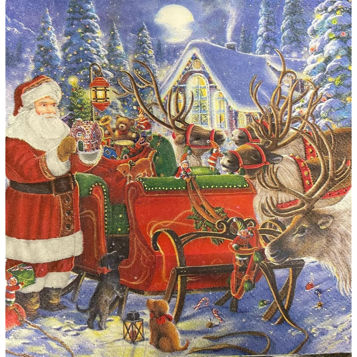 Keep Unique 20 Sheets 13x13 Inch Christmas Paper Luncheon Decoupage Napkins 3 Layer Servilletas Christmas Napkins Art Dinner Party Disposable Napkins Decoration (Santa's Sleigh)