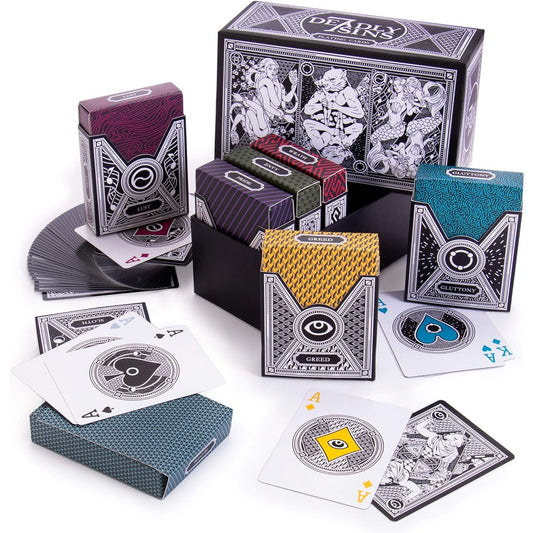 7 Deadly Sins Playing Cards - 7 Premium Themed Decks - Dante's Inferno, Divine Comedy - Unique Hand-Painted 300gsm Black Core Stock Poker Size Standard Index - Party Games & Cardistry