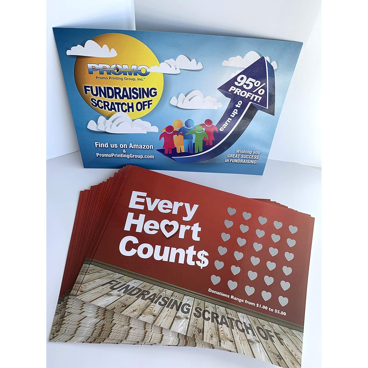 Every Heart Counts Fundraising Scratch-Off Cards - (20 Cards) - Raise $2,000 You Keep All the Profit!