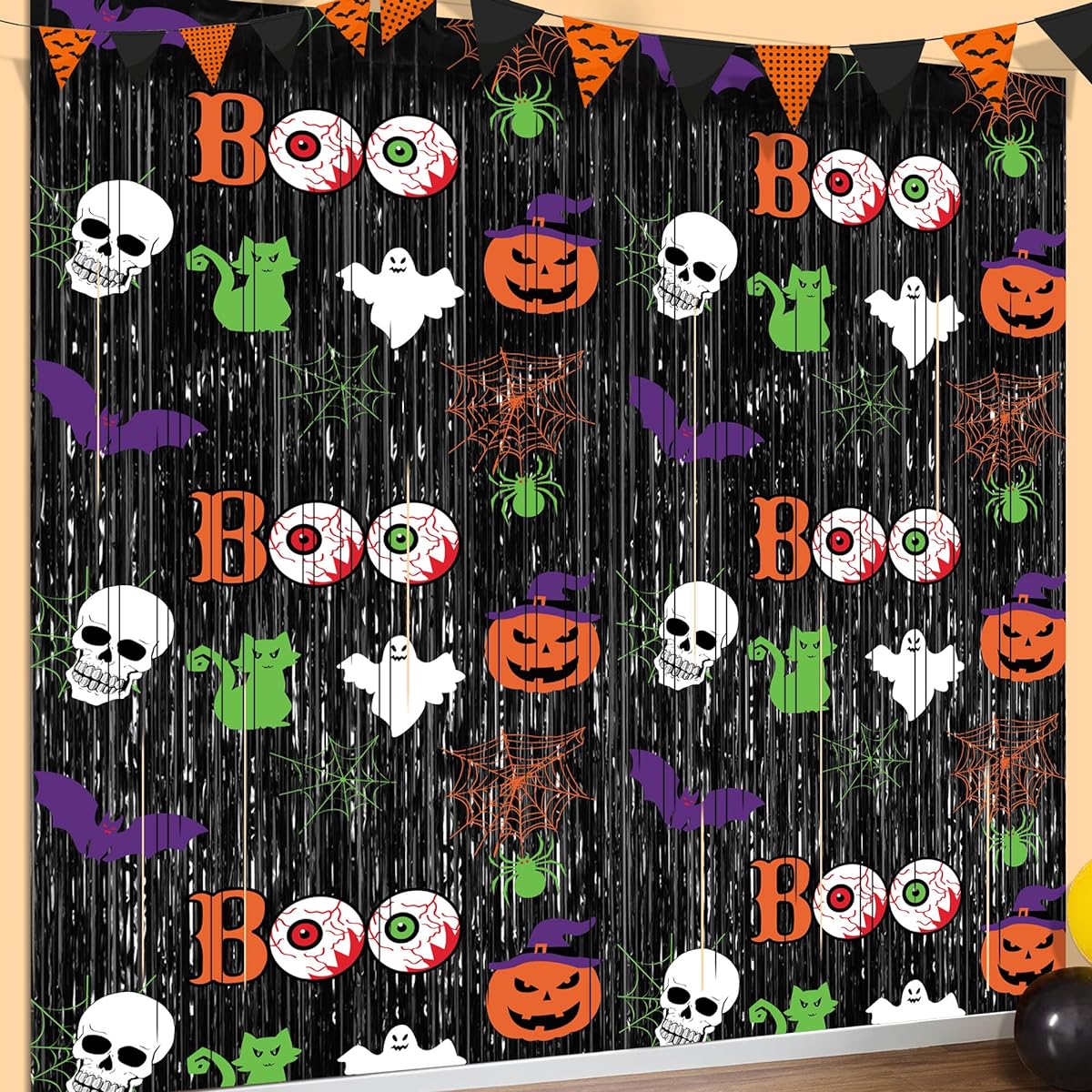 Halloween Party Decorations 2 Pack Black Foil Fringe Curtains