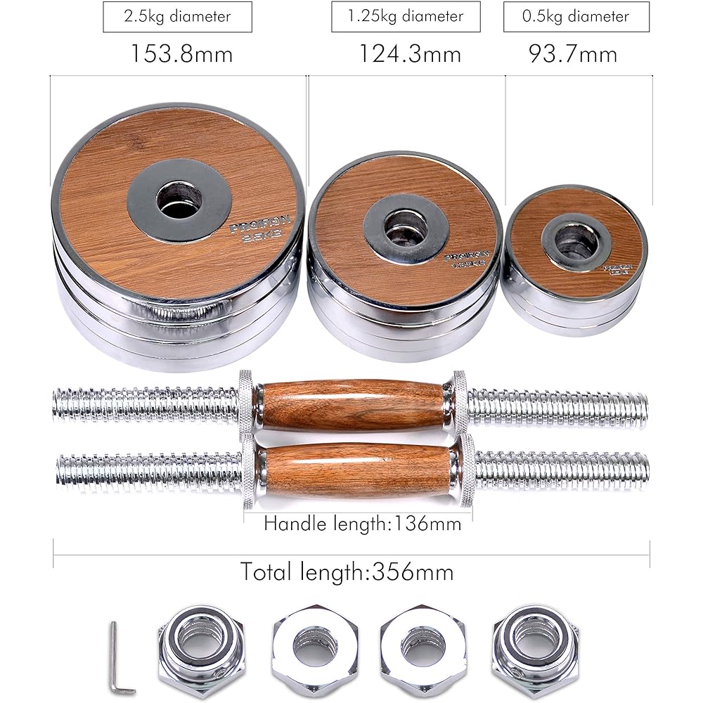 PROIRON Dumbbell 10kg Set of 2 Innovative Walnut Steel 20kg Variable Dumbbell Array Double Anti-Loose Lock Protection Strength Training Dumbbell Weight Fitness Home Gym