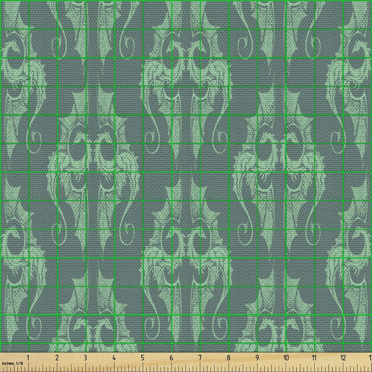 Ambesonne Dragon Fabric by the Yard - Mystical and Cultural Symbolic Patterns for Home Decor and Home Accents - 5 Yards - Grey Teal