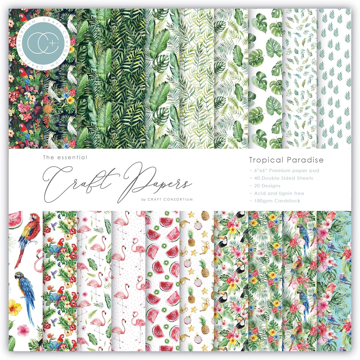 Craft Consortium Double-Sided Paper Pad 6"X6" 40/Pkg-Tropical Paradise, 20 Designs -CPAD006B