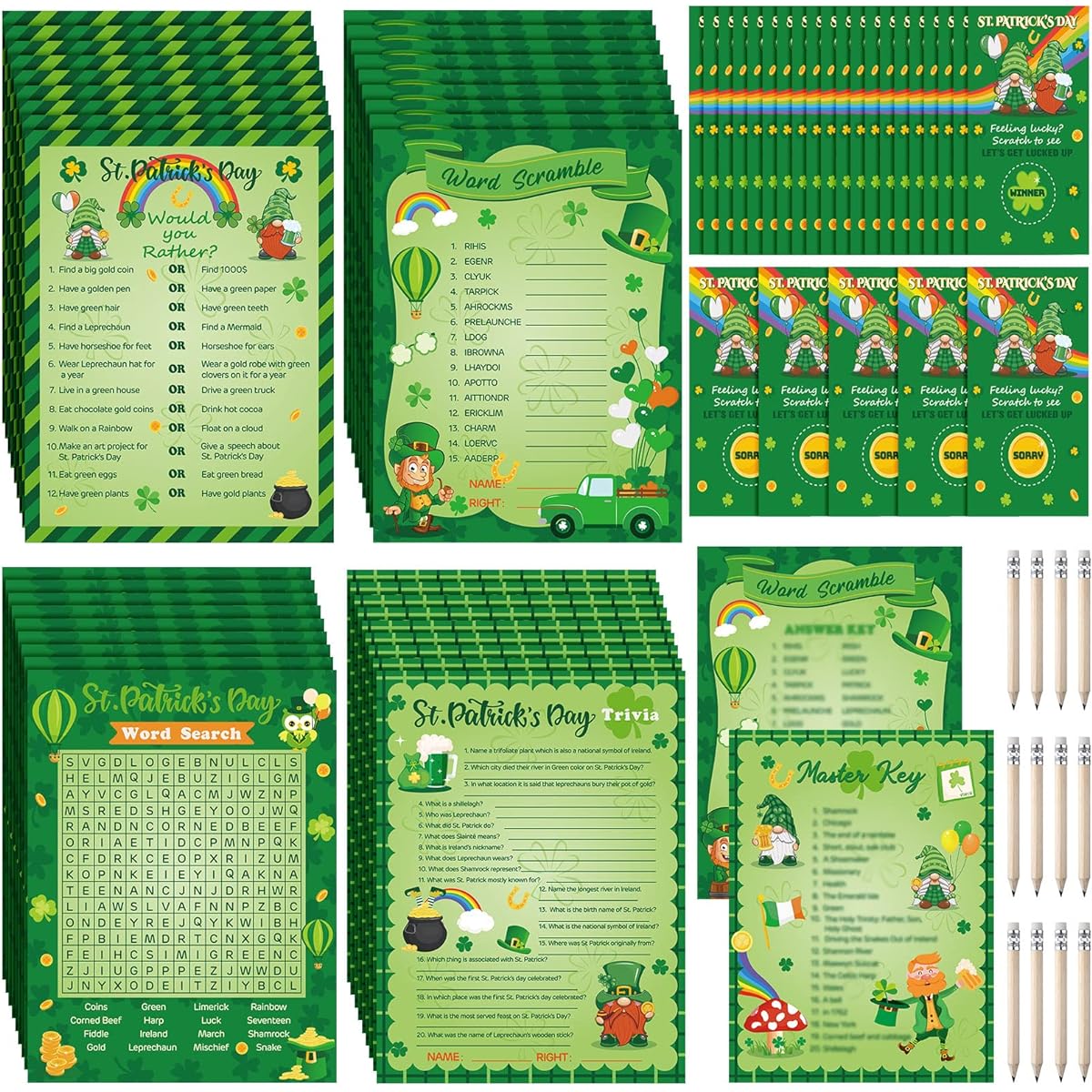 Chinco St. Patrick's Day Game Cards, Lucky Shamrock Cards, St. Patrick's Day Party Games, Trivia Games for Adults and Kids, Irish Classroom Games, Activities, Birthday Party Supplies, 147 Cards