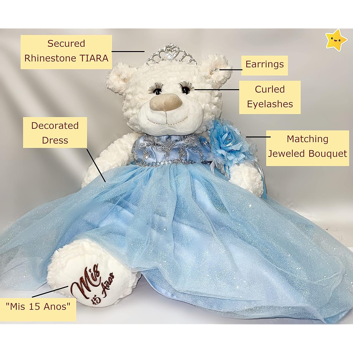 KINNEX COLLECTIONS SINCE 1997 20inch Quinceañera Last Doll Teddy Bear with Dress (Centerpiece)~ARC16831-30 (Rose Gold)