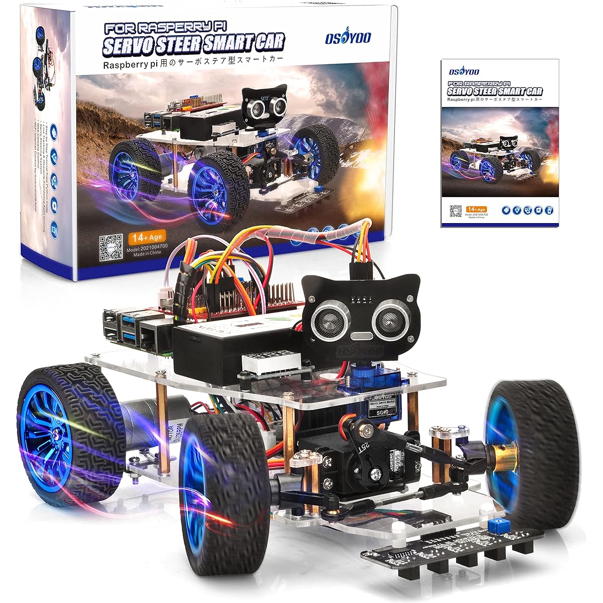OSOYOO Servo Steering Smart Robot Car for Raspberry Pi Robot Car Kit with Camera Programming Electronic Craft Uses Python Code Learn Coding Easier and Faster Toys for Teens and Adults, for Raspberry Pi 4B/3B/3B+ (2 3.7V Batteries) is included)