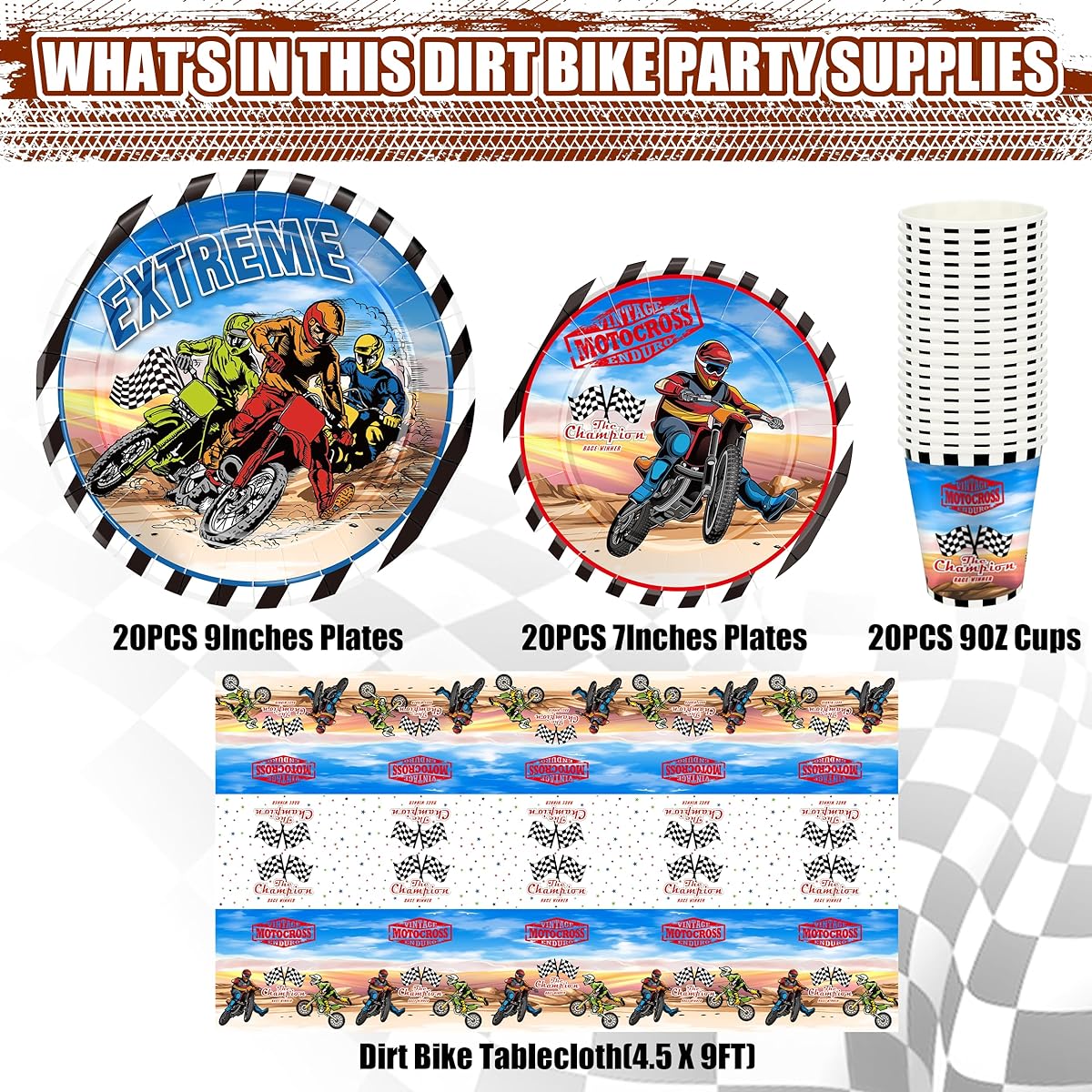 Dirt bike party decorations for 20 people