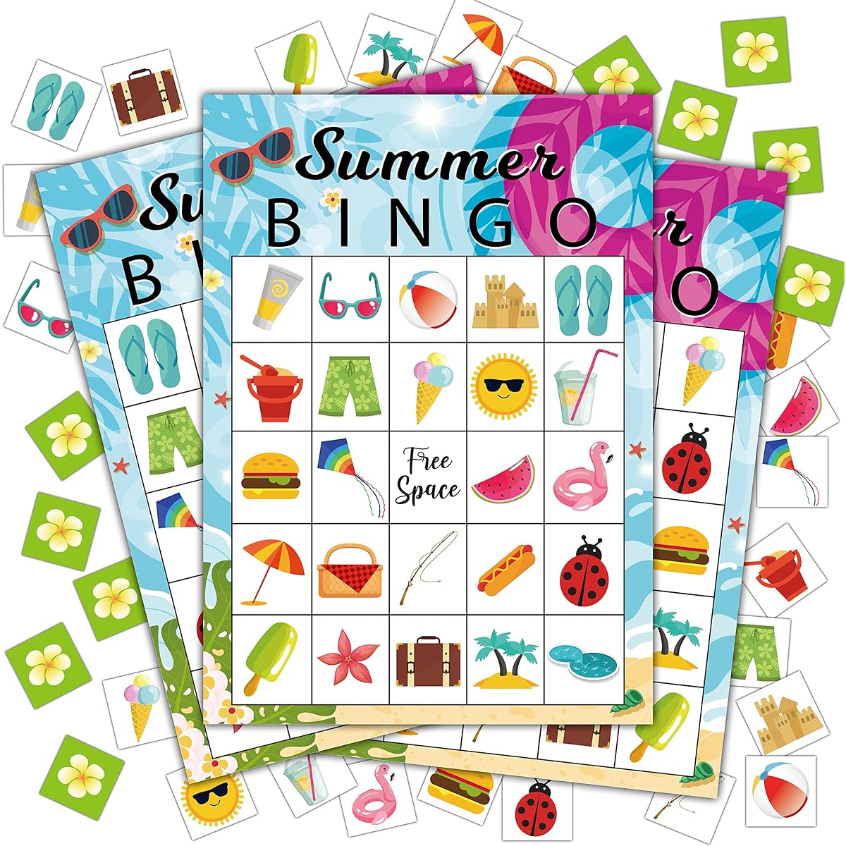 Summer Bingo Game Summer Party Game Bingo Cards for Kids School Party Birthday Beach Party Favors Decoration Serves 24 Bingo Game (A01)