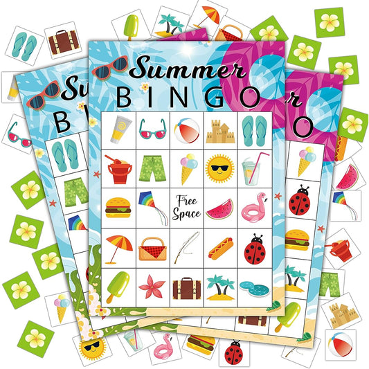 Summer Bingo Game Summer Party Game Bingo Cards for Kids School Party Birthday Beach Party Favors Decoration Serves 24 Bingo Game (A01)