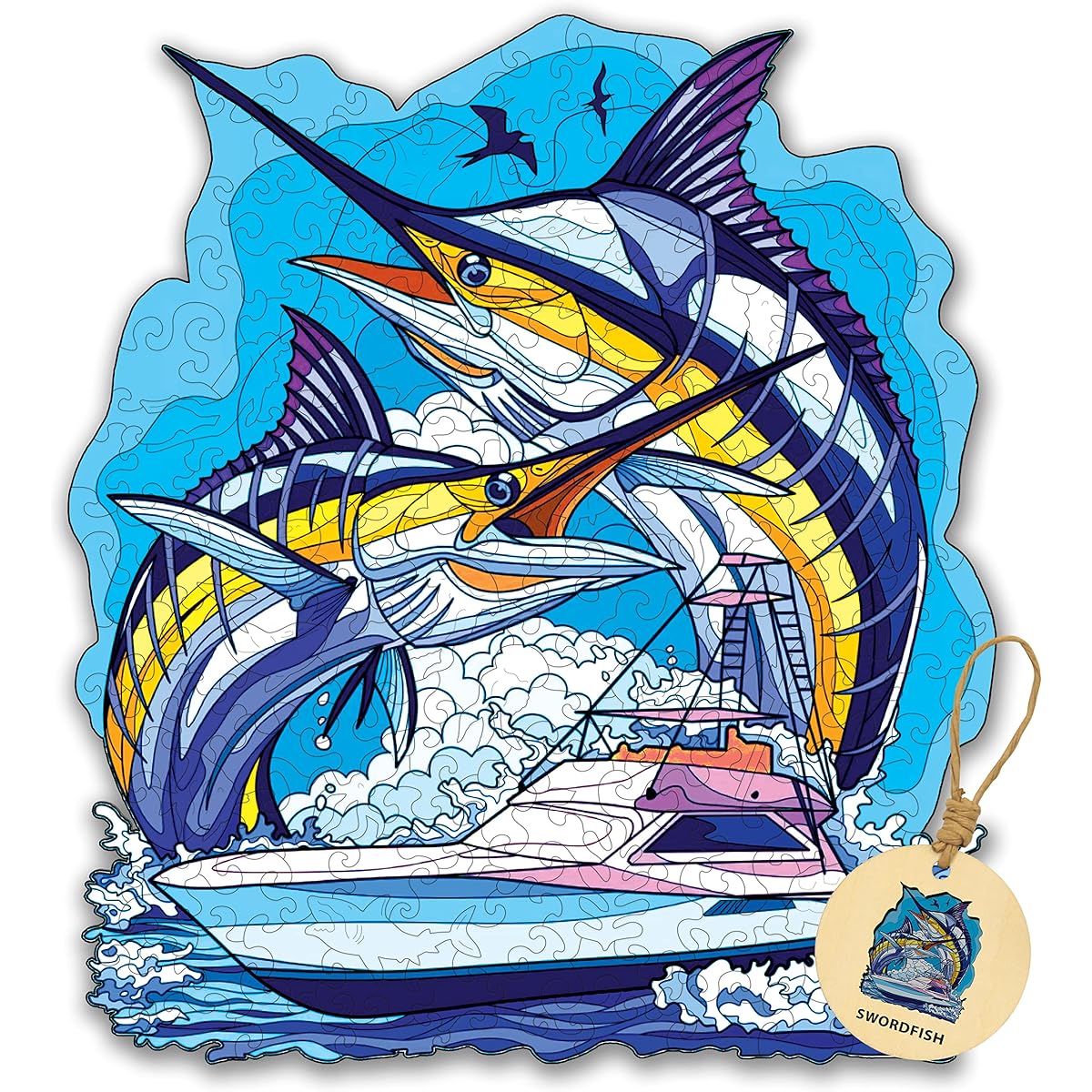 DEPLEE Wooden Puzzles for Adults Fish Wooden Jigsaw Puzzle Unique Shape Wooden Animal Puzzle Creative Challenge for Adults, Family and Friends|280-330 Pieces-18.7x16.5 Inch|Super King