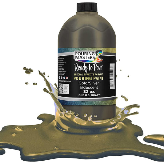 Pouring Masters Gold/Silver Iridescent Special Effects Pouring Paint - Quart Bottle - Acrylic, Ready to Pour, Premixed, Water-Based, for Canvas, Wood, Paper, Crafts, Tile, Rocks and More