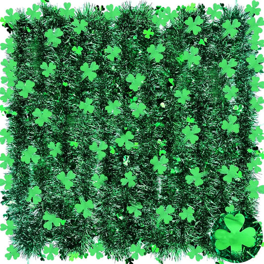 TURNMEON 3 Pack 49.2 Feet Total St. Patrick's Day Shamrock Tinsel Garland Decorations Green Clover Metallic Streamers St. Patrick's Day Decorations for Indoor Outdoor Home Irish Party Supplies 16.4 Feet x 4.3 Inches Each