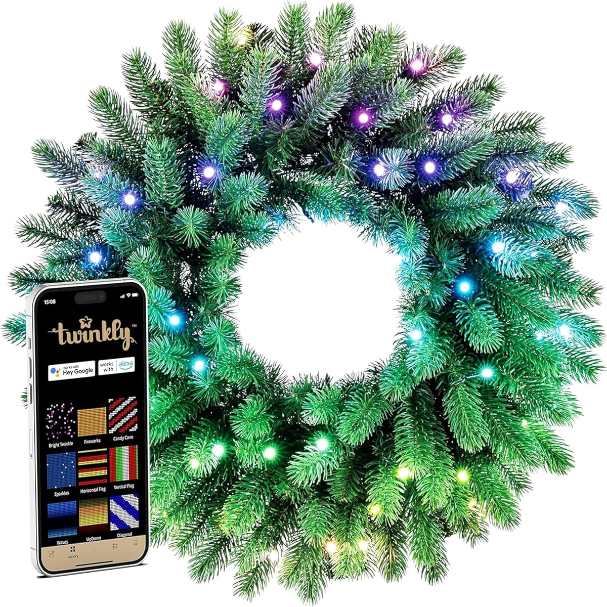 Twinkly 24" Regal Prelight Wreath with 50 Twinkly App Controlled RGB LED Lights