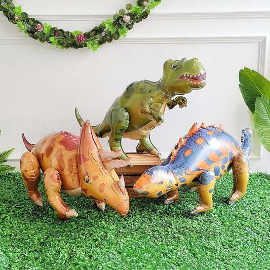 3 Large Freestanding Dinosaurs 38" Tyrannosaurus Ankylosaurus Triceratops Balloons Birthday Party Baby Shower Decoration Kit Party Supplies Decoration Gifts for Kids (Mixed)