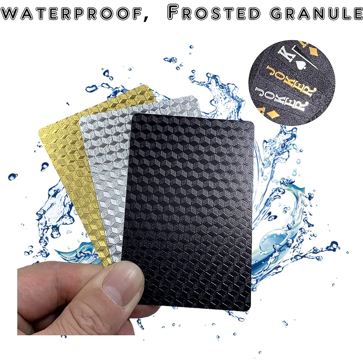 Kxlody Waterproof Deck of 3 Black Silver Gold Playing Cards Multicolor 3D Square 24K Poker