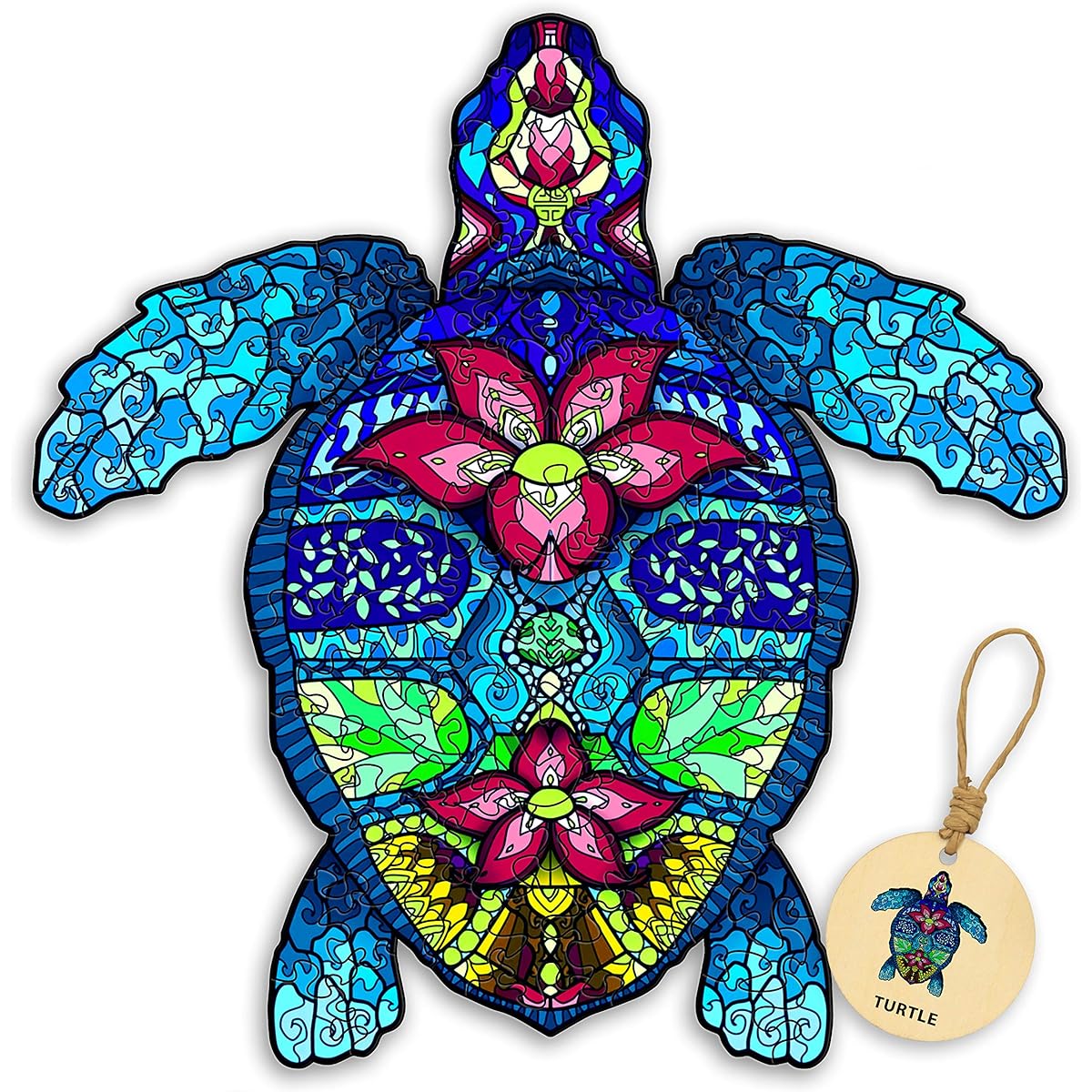 DEPLEE Wooden Jigsaw Puzzle with Turtle Artwork Animal Unique Shape Jigsaw Perfect Puzzle Game for Adults/Kids/Family/Friends 130 Pieces 11.33" x 10.2" (28.8 x 25.93 cm) Small Size
