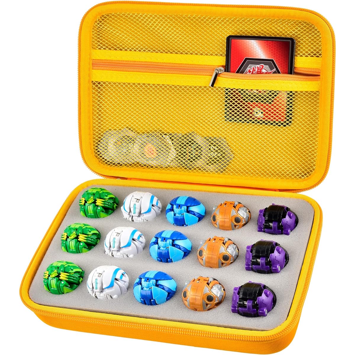 Toy Organizer Storage Case for Bakugan Figures BakuCores Armored Alliance Geogan Rising Battle Action Figures (Yellow + Grey Foam Inside)