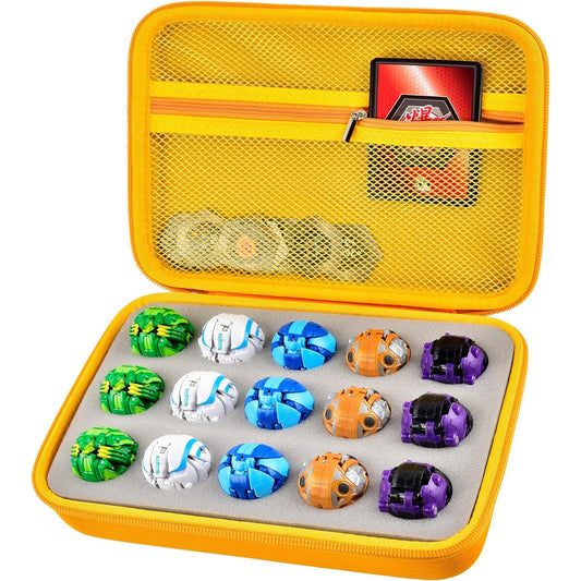 Toy Organizer Storage Case for Bakugan Figures BakuCores Armored Alliance Geogan Rising Battle Action Figures (Yellow + Grey Foam Inside)