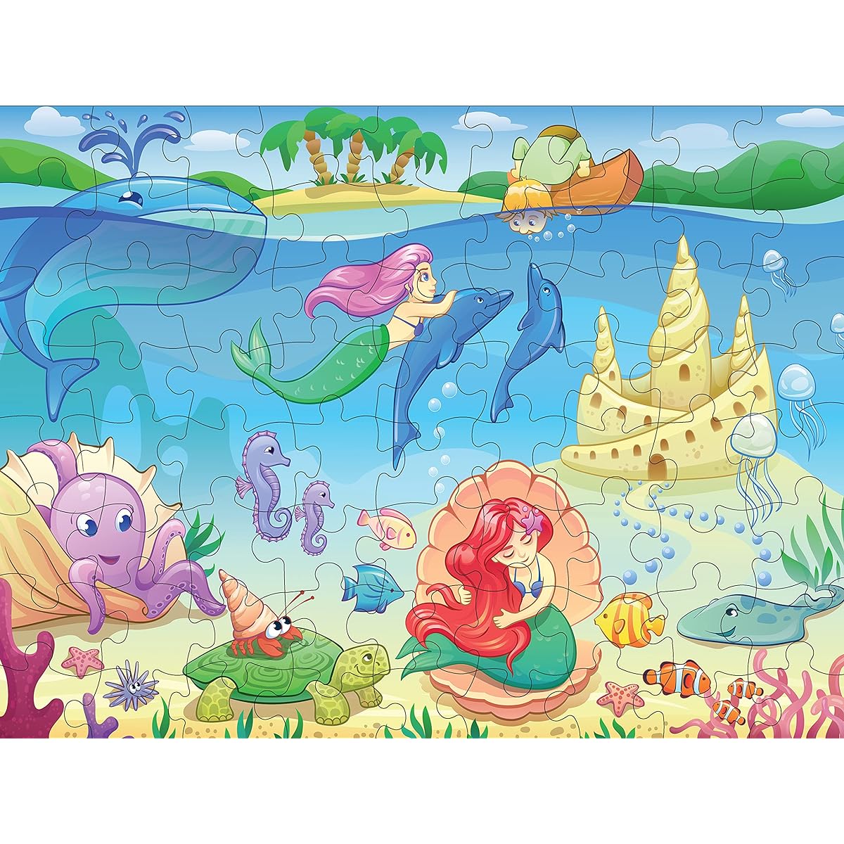 HomeWorthy (72 Pieces) Kids Jigsaw Puzzles - Durable Toddler Puzzles for Kids Ages 4-8 - Mermaid Design with Thick Puzzle Pieces and Sturdy Box