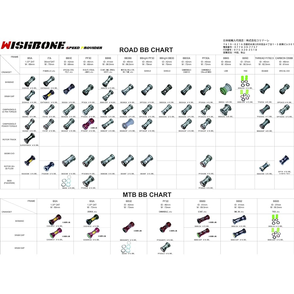Wishbone PF3024 for Shimano Hollowtech 2 & SRAM GXP cranks