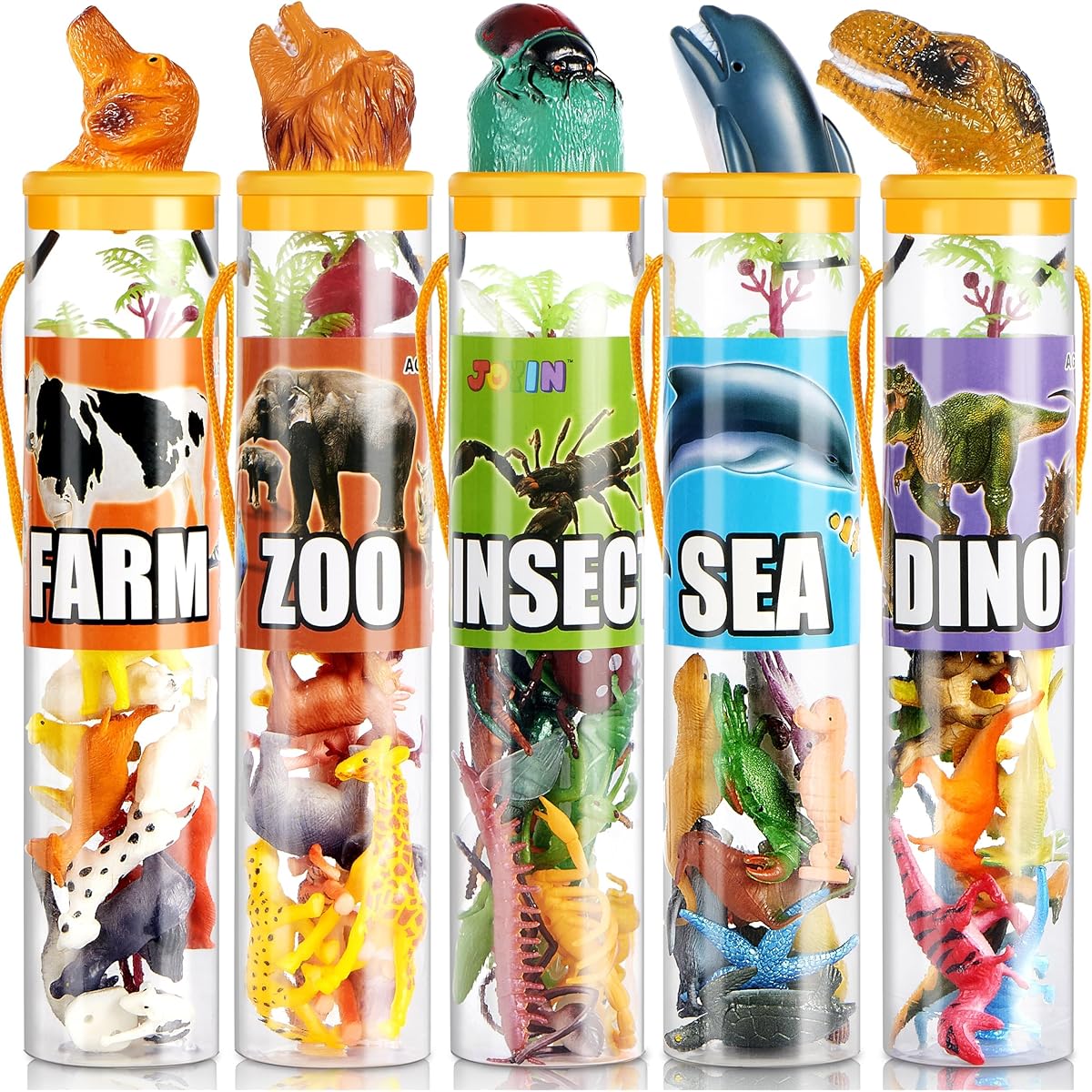 Joyin Toy 69 Pieces Natural World Animal Dinosaur Insect Sea Animal Farm Animal Figures Mini Plastic Vinyl Assorted Figures Playset
