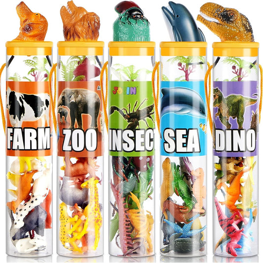 Joyin Toy 69 Pieces Natural World Animal Dinosaur Insect Sea Animal Farm Animal Figures Mini Plastic Vinyl Assorted Figures Playset