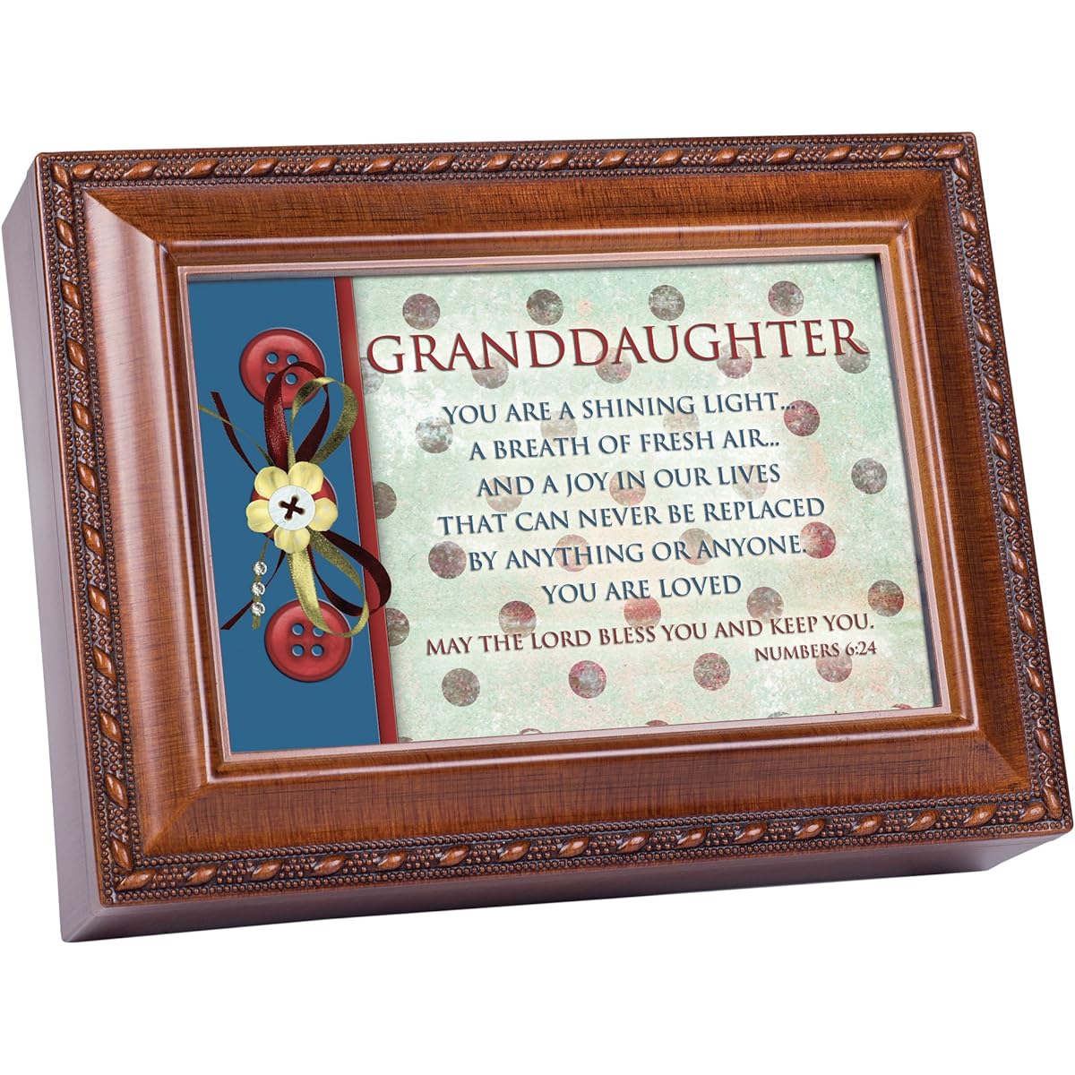 Granddaughter Woodgrain Inspirational Cottage Garden Traditional Music Box Plays Jesus Loves Me