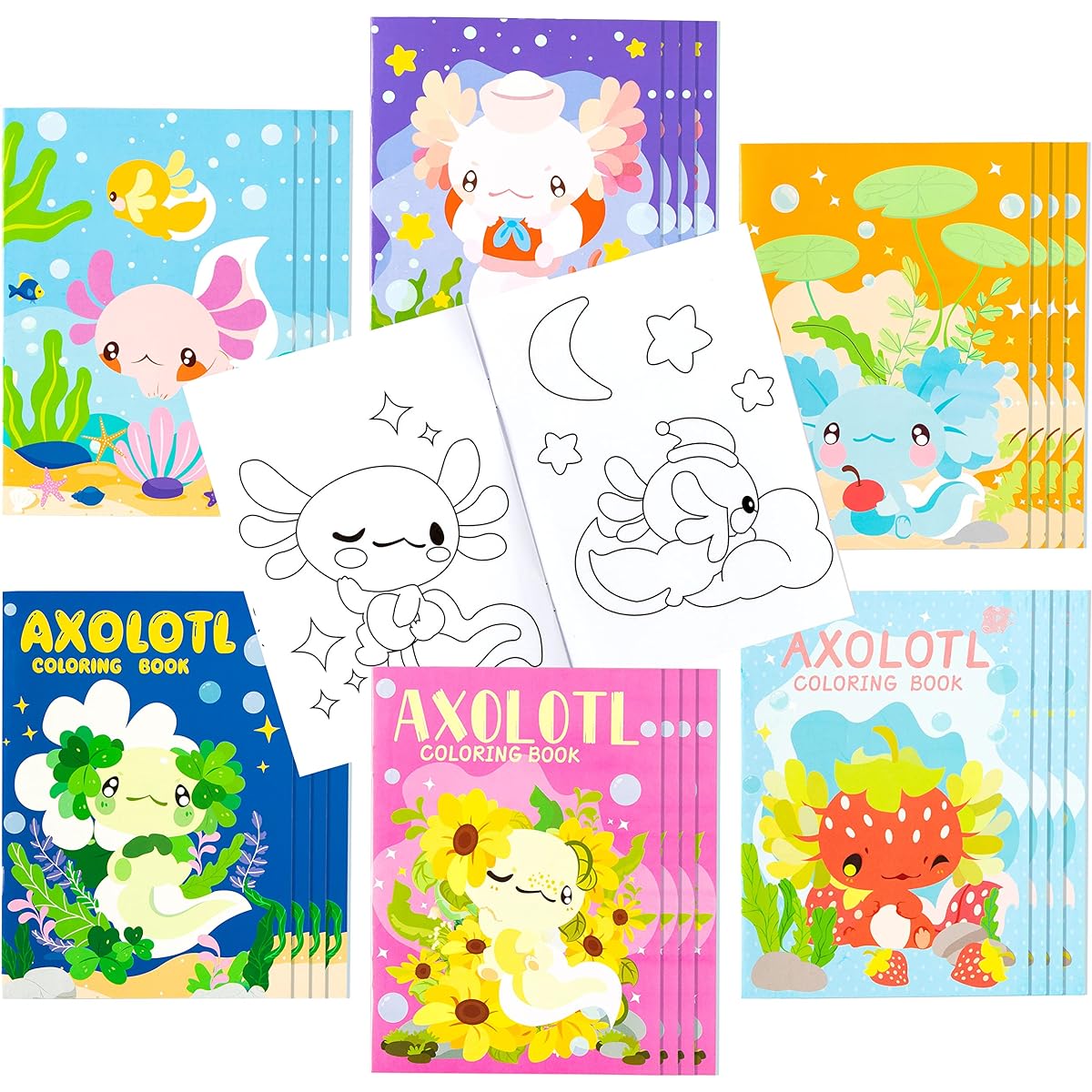 Dvbonike Axolotl Coloring Books, 24 Amphibian Theme DIY Art Booklet with Cool Drawing Patterns, Birthday Party Favors, Halloween Gifts, Home School Classroom Activity Supplies for Kids Ages 4-8
