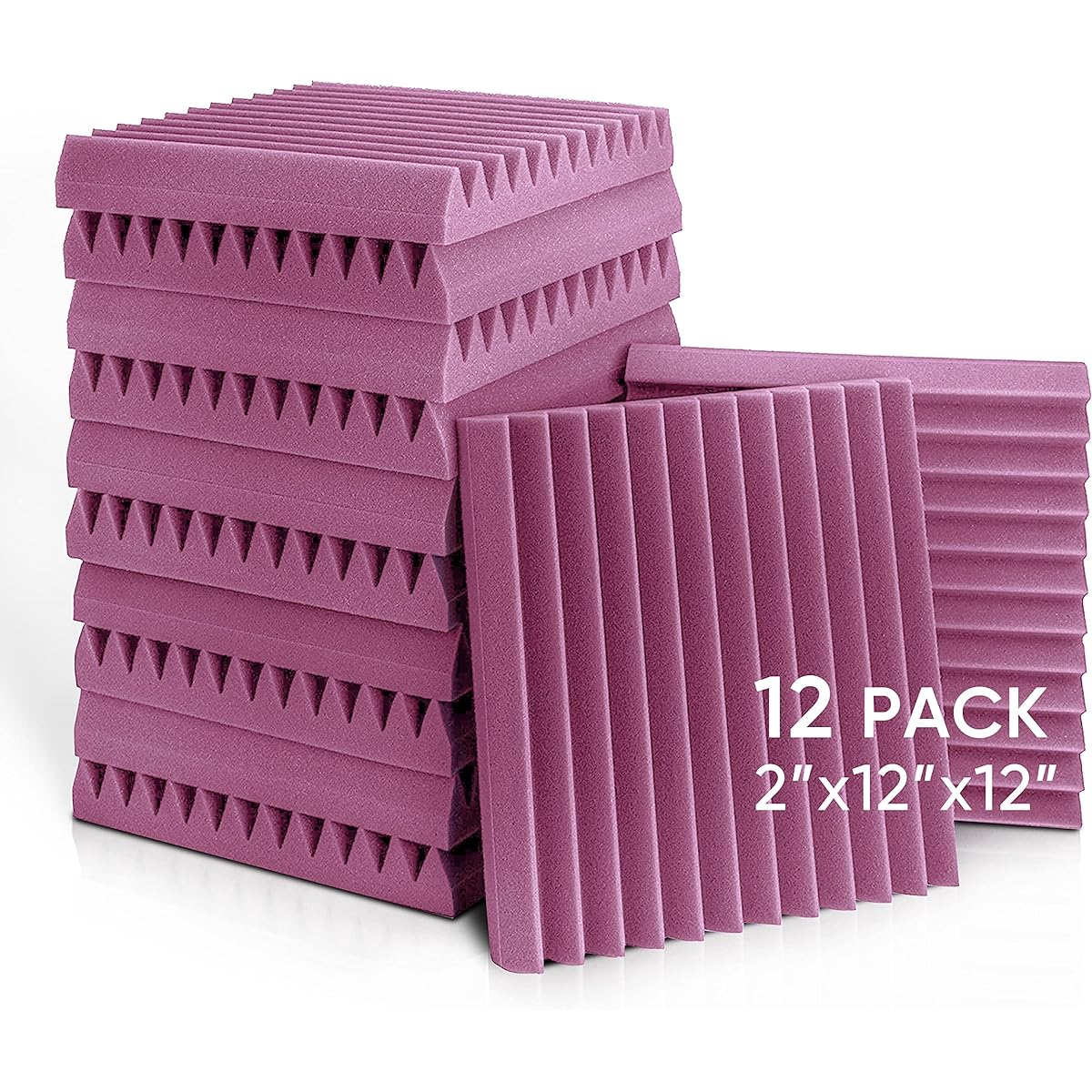 Acoustic Panels 2" x 12" x 12" Acoustic Foam Panels Studio Wedge Tiles Purple Set of 12
