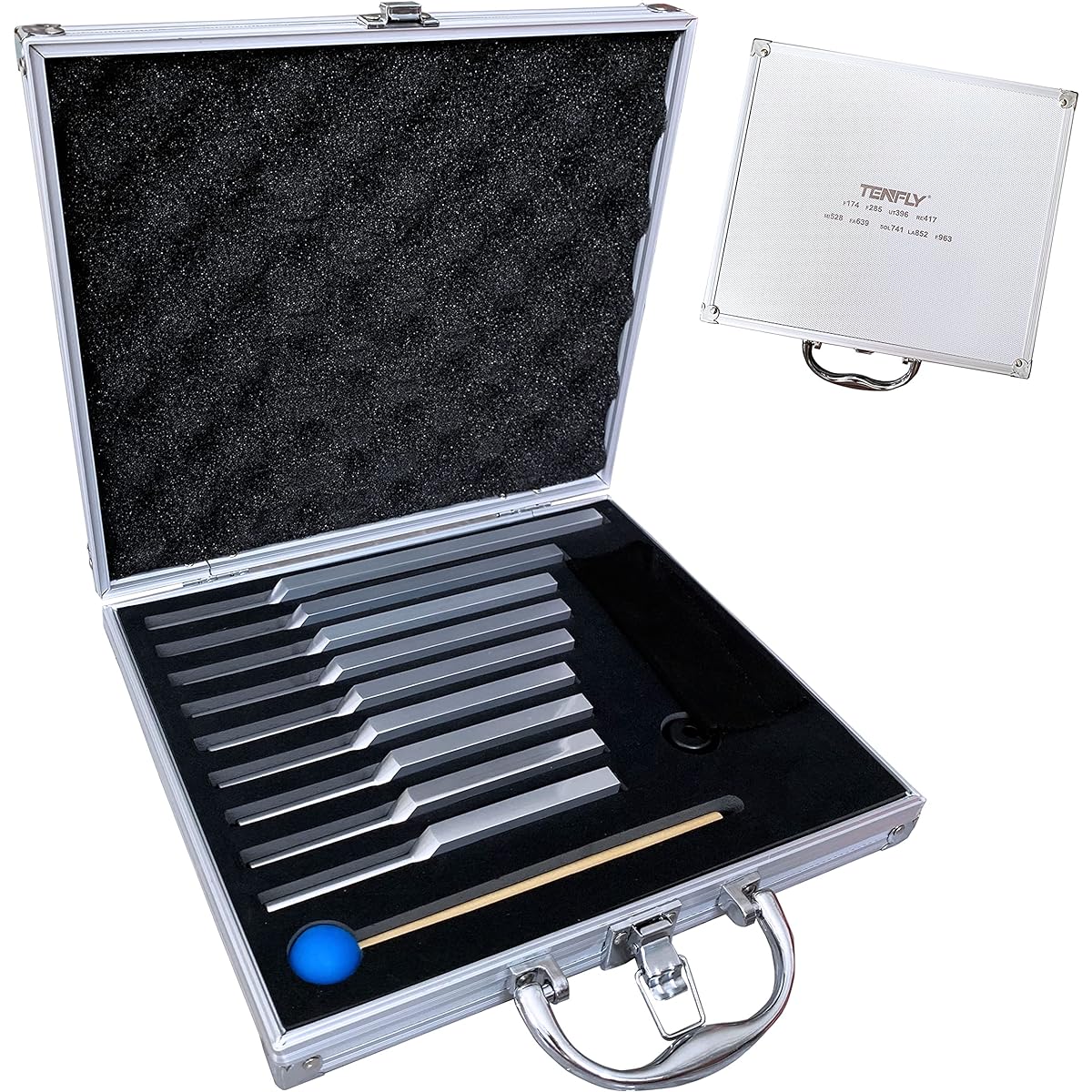 Solfeggio Tuning Fork Set - 9 Tuning Forks Perfect for DNA Healing Chakra Sound Therapy with Exquisite Aluminum Gift Box (174Hz 285Hz 396Hz 417Hz 528Hz 639Hz etc.)