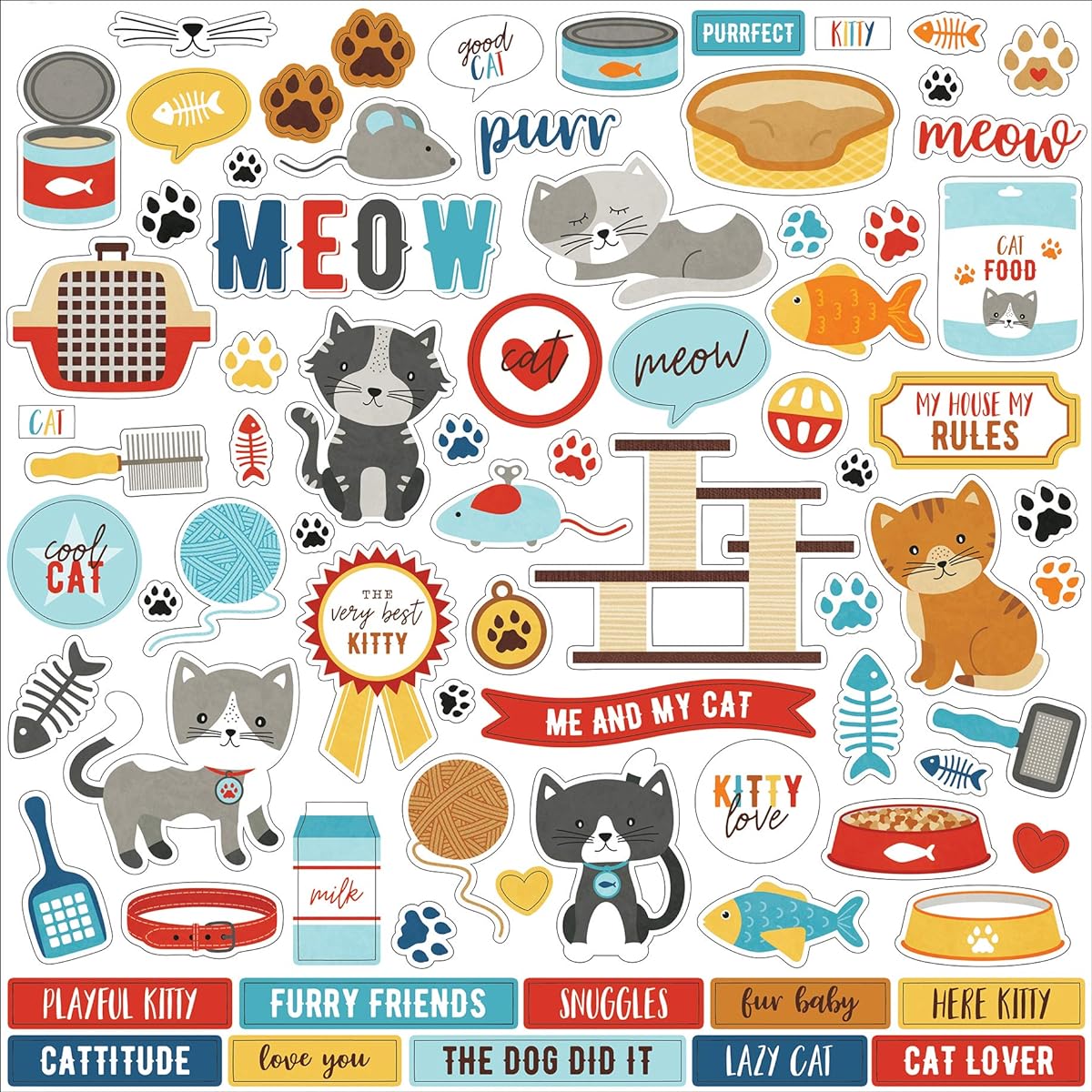 I Love My Cat Cardstock Stickers 12"X12"-Elements -MC199014