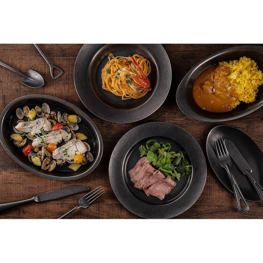 Black Vintage Inox Oval Bowl 255mm Made in Japan BLACK VINTAGEINOX Cafe Restaurant Plate Long Plate Stainless Steel Aging Processing Unbreakable Dishwasher Safe [Authorized Product]