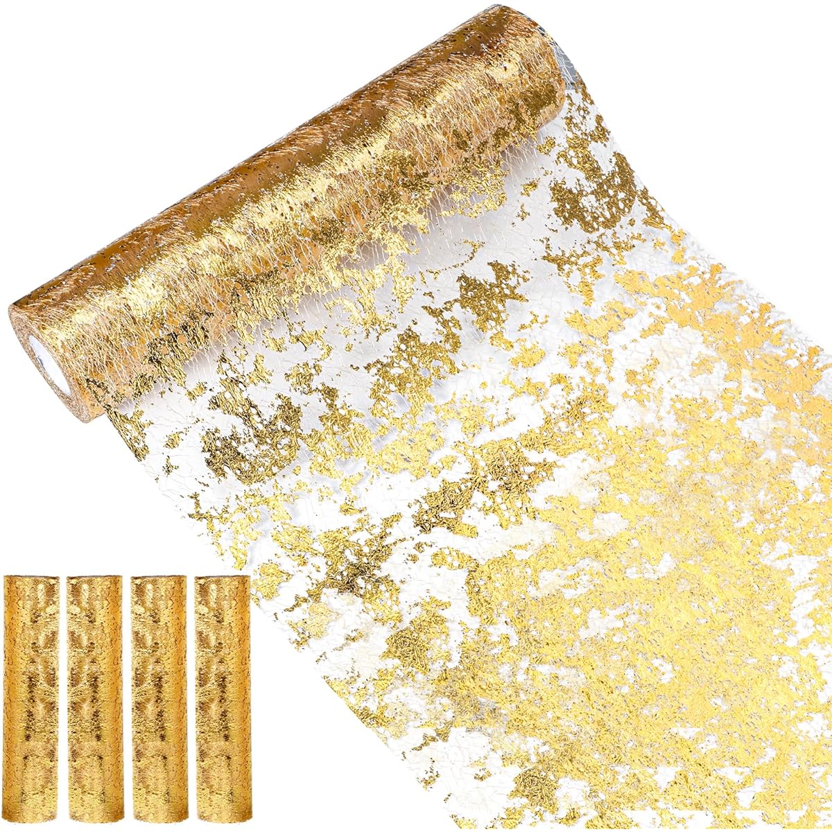Gold Table Runner 14" Wide Sequin Glitter Table Runner Roll Metallic Mesh Gold Fabric Table Decor Centerpiece Decorations Christmas Wedding Birthday Supplies (2 Rolls 50 Feet)