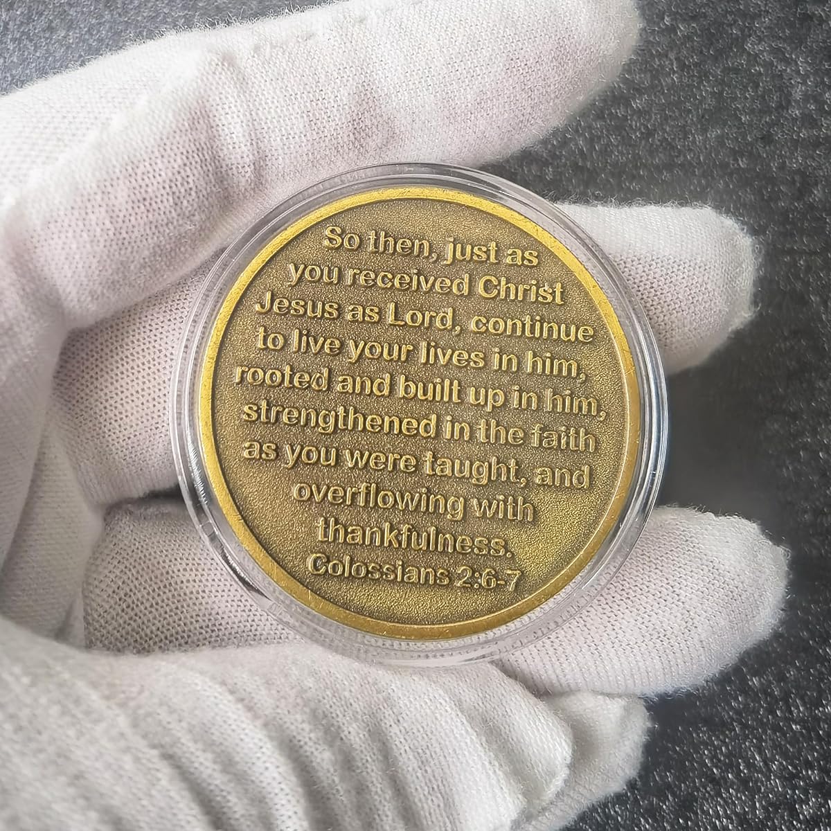 Rooted in Christ Challenge Coin - Antique Gold Color Christian Lucky Coin Bible Verse Token (Pack of 10)