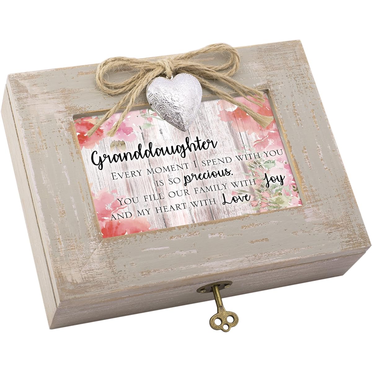 Granddaughter Fill Heart With Love Natural Taupe Wood Locket Music Box Plays Edelweiss