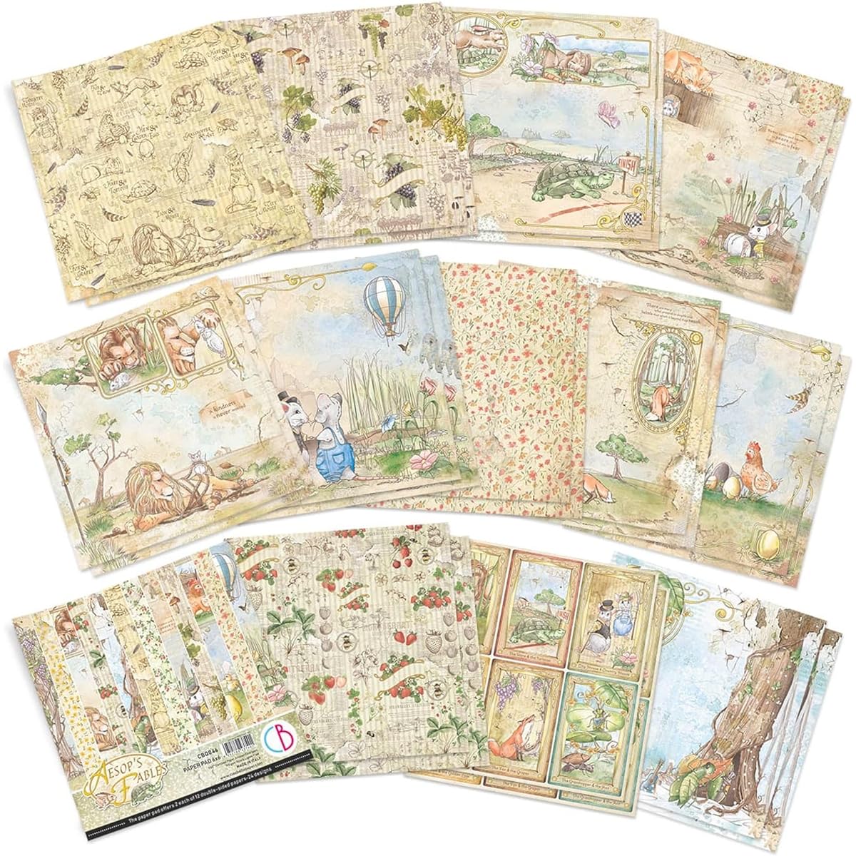 Ciao Bella Double Sided Paper Pads 90 lbs 6" x 6" 24 Sheets/Aesop's Fables 12 Designs Each/2 Pieces