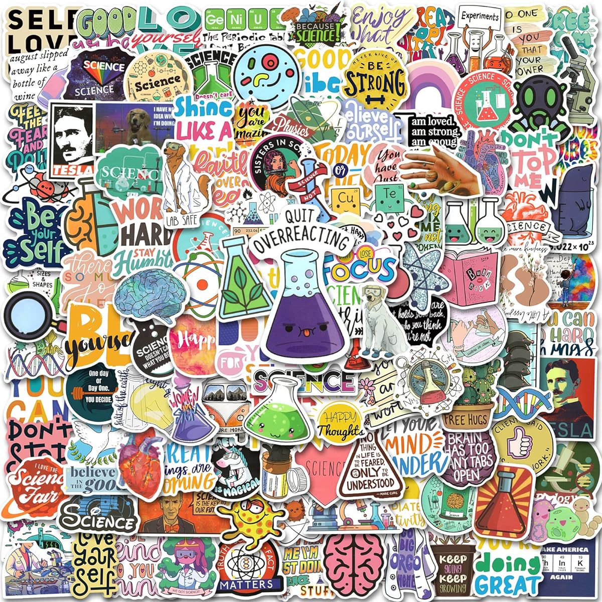 200pcs Science Stickers, Science Classroom Decorations for Teachers Students Kids Teens, Science Stickers for Water Bottles, Math Chemistry Physics Biology Gifts, Lab Science Decorations