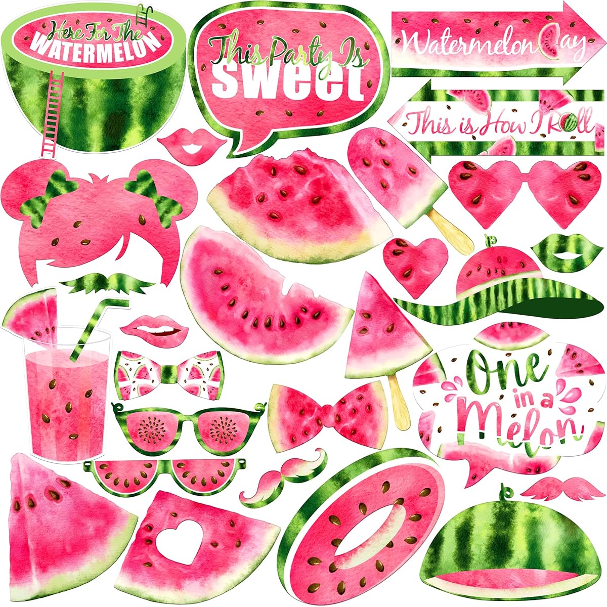 One in A Melon Photo Booth Props - Pack of 28 | Watermelon 1st Birthday Decorations | Melon Party Decorations | Watermelon Photo Props Melon Birthday Decorations Baby Shower