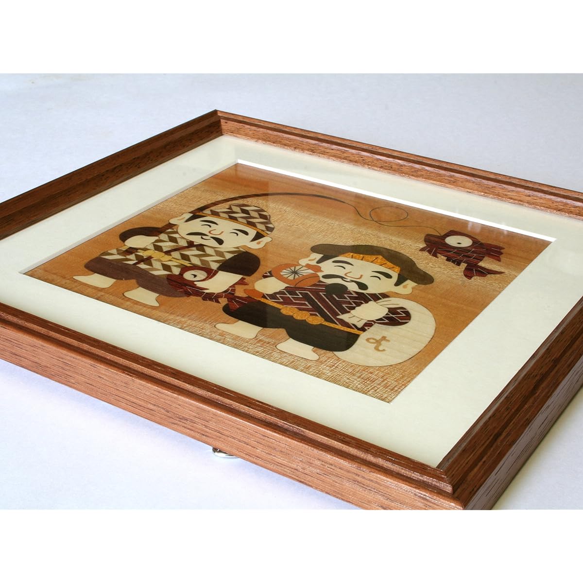 Wood inlay Ebisu and Daikoku