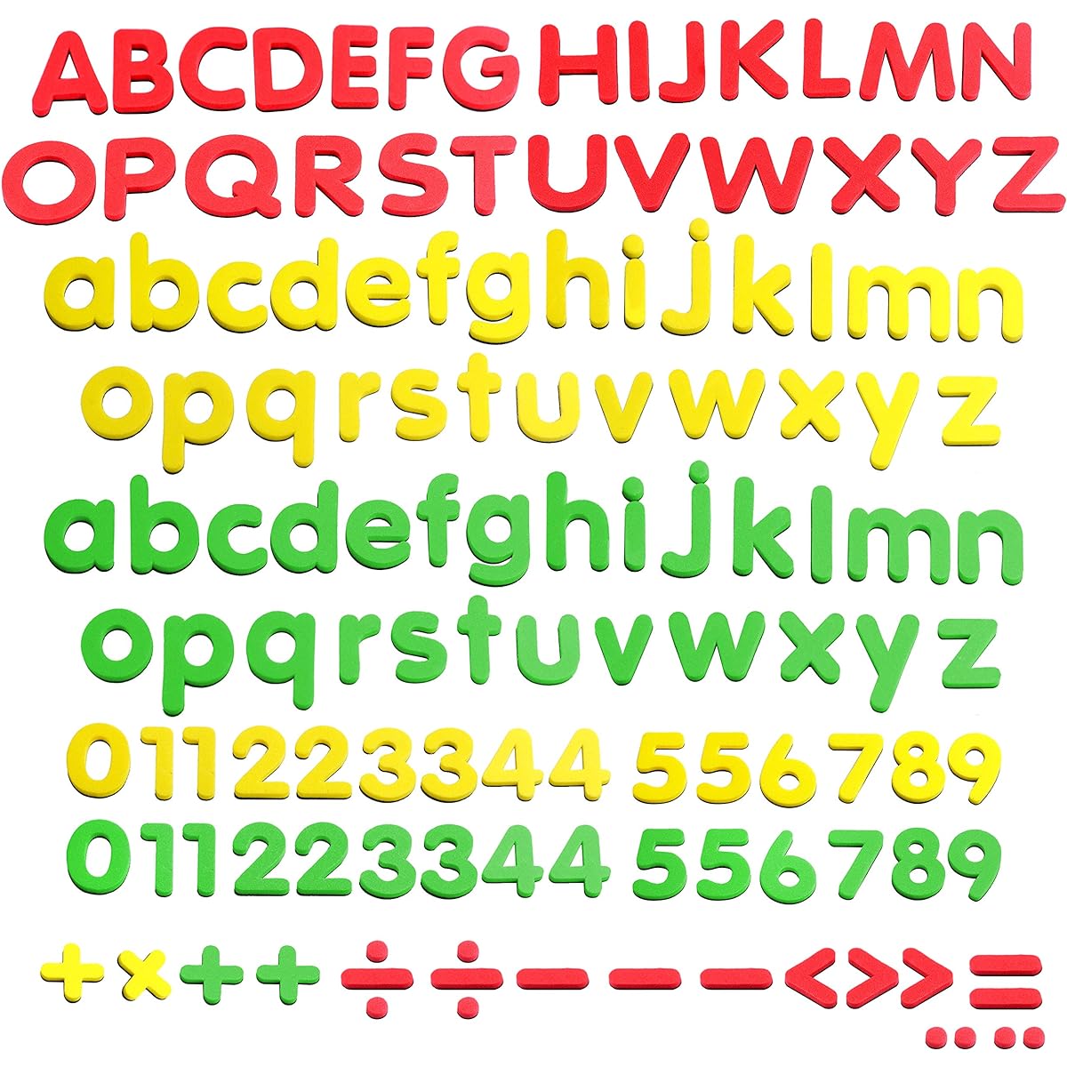 SpriteGru 123 Piece Magnetic Foam Letters and Numbers with Uppercase and Lowercase Plus Signs for Alphabet Vocabulary and Counting (Each Measures Approx. 1.2" x 1.5")