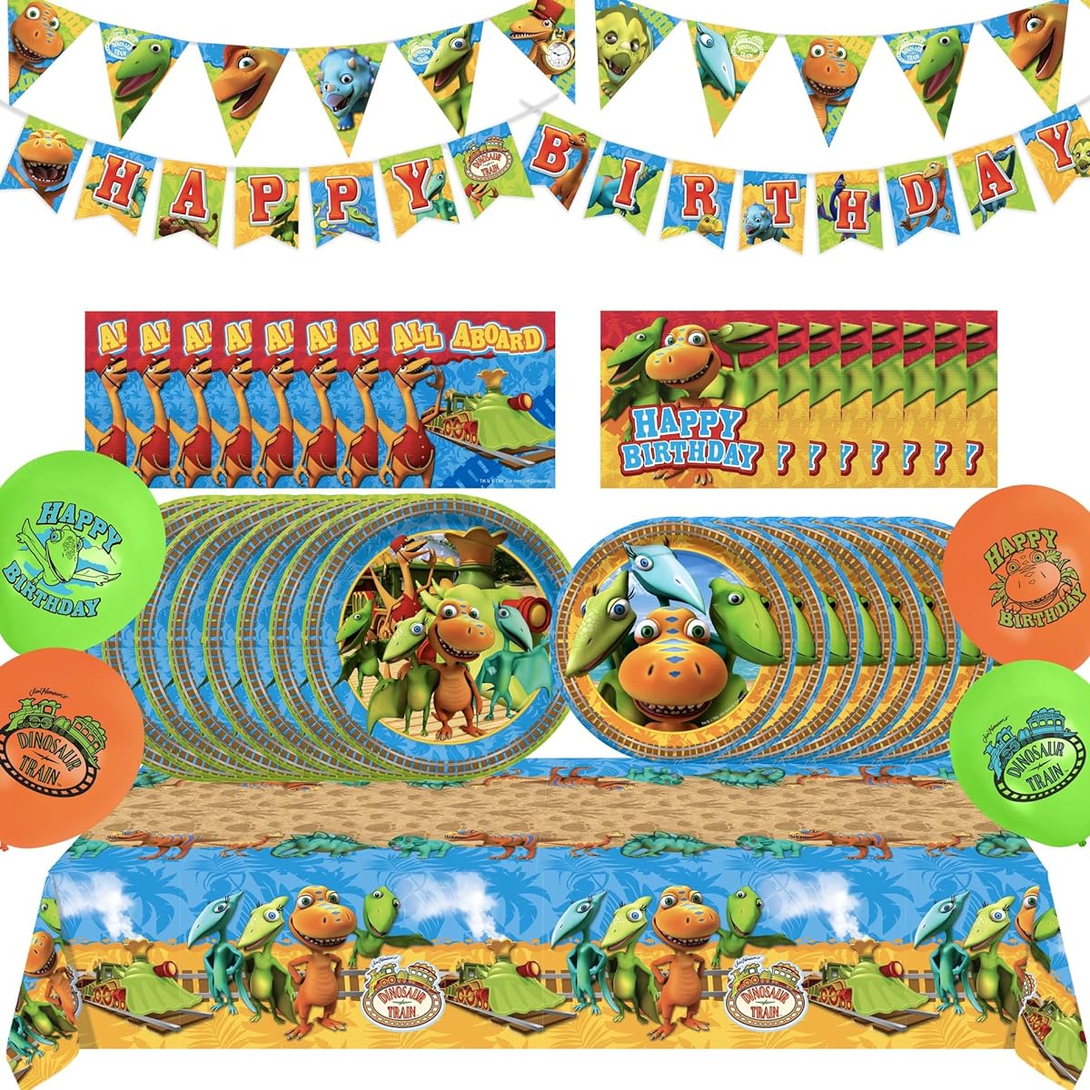 Treasures Gift Dinosaur Train Birthday Party Supplies - Supports 24 Guests - Dinosaur Train Party Supplies Kit - Dinosaur Birthday Party Decorations, Dinosaur Train Plates, Banners and More